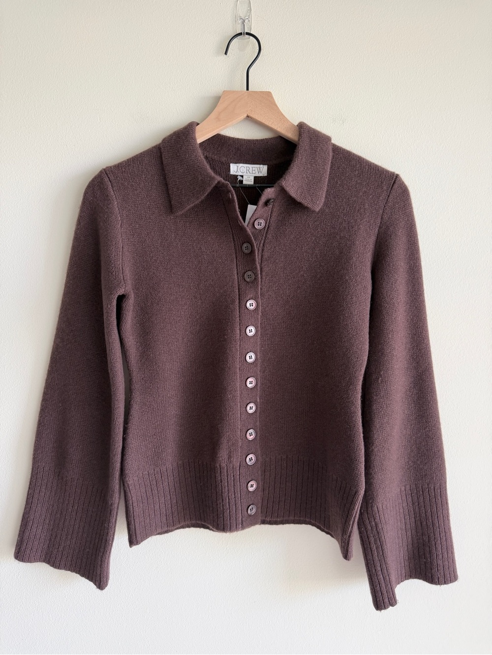J.Crew Milano-Stitch Cinched-Waist Cardigan Lambswool Brown XS NWT - Picture 2 of 10